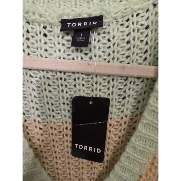 Torrid Sweater Long Chunky Knit Tunic Mint Coral Cream Rust 1 / 1X / 14-16 - Picture 3 of 4